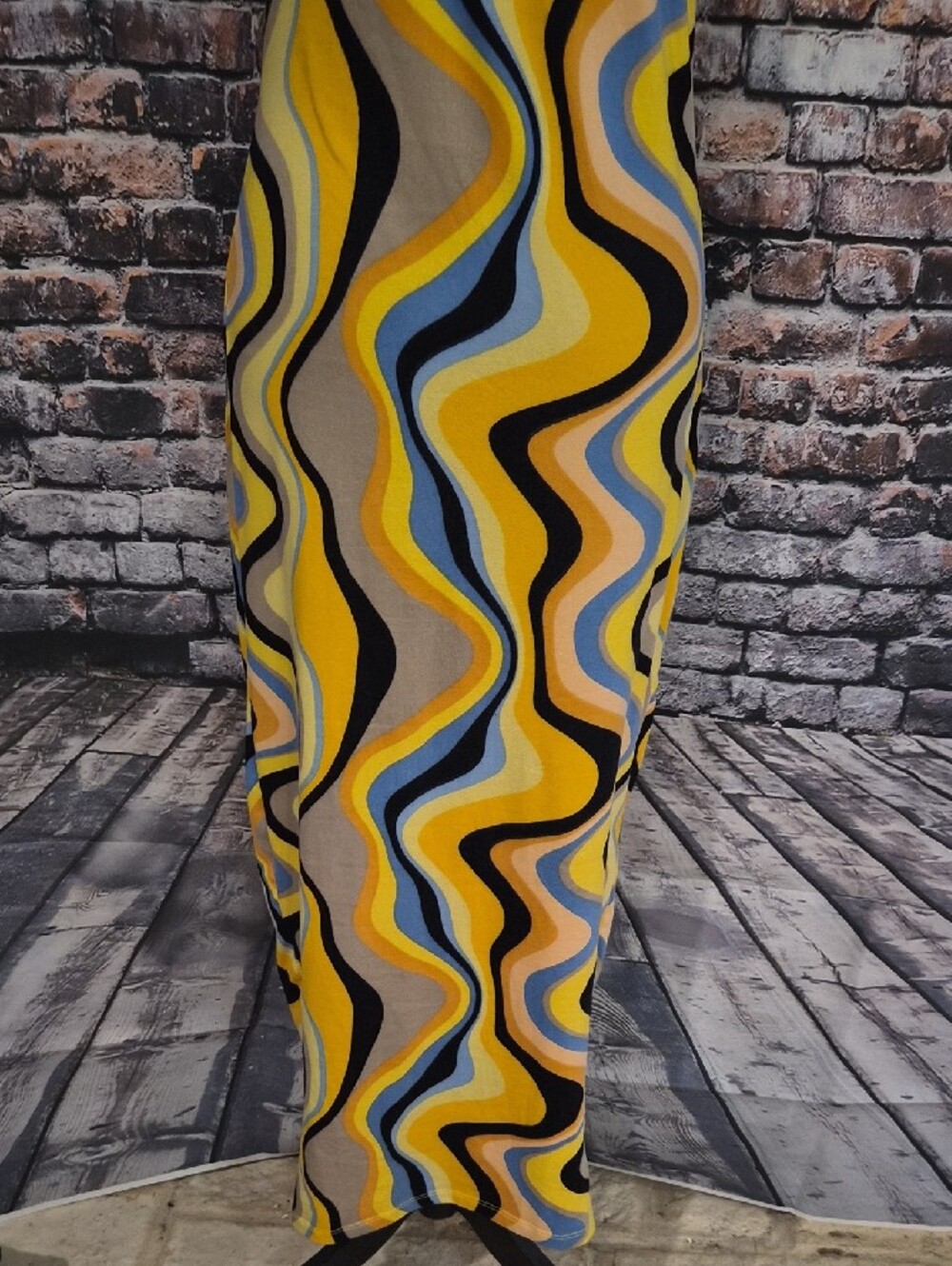 Almost Famous Yellow Blue Black Cream Colorblock Strapless Maxi Dress - Picture 8 of 8